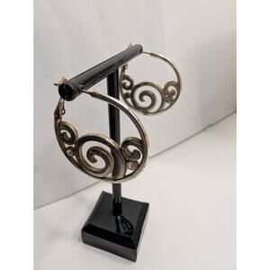 Brighton Silver Tone Hoop Earrings 1.5in Swirl Design Rhinestones READ